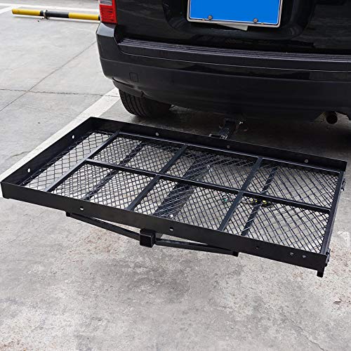 Simoner 300kg/660lbs Capacity Mounted Wheelchair Carrier, Folding Power Mobility Scooter Cargo with Foldable Ramp, Baby Carriage Puller Rack w/Durable Hitch
