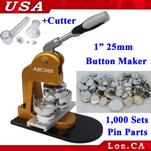 New 1" 25mm Badge Button Maker +Adjust Circle Cutter+1,000 Metal Pin Back Parts