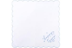 Fukaisu Happy Tears Embroidered Handkerchief, 10x10in/25x25cm Bridal Handkerchief with Blue Embroidered Scalloped Edges and H