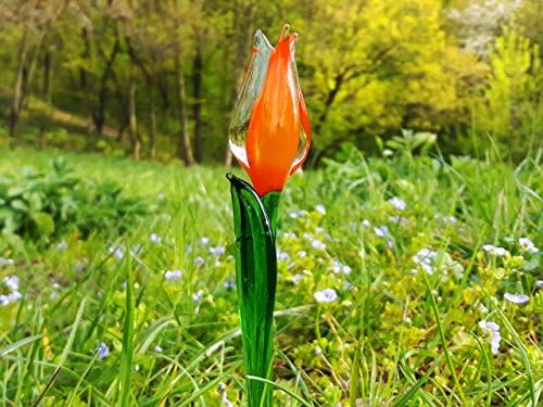 Orange Glass tulip flowers ornaments tulips figurine blown flower sculpture art glass flower murano toys big garden decoration flower miniat