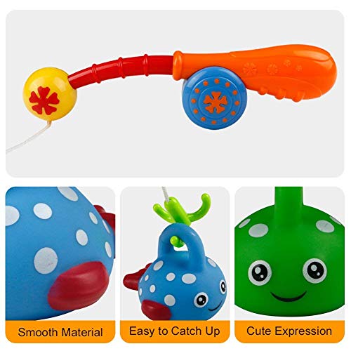 yoptote Fishing Game Bath Toys with Floating Fish Pole Enjoy Bathtub Fun Water Gifts with Happy Face for Baby Kids Girls Boys, Color Random (Style A)