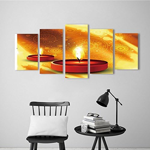 Nalahome Canvas Material 5 Panels Abstract Modern Artwork Diwali diya on artistic bright colorfu background vector for Wall Decoration
