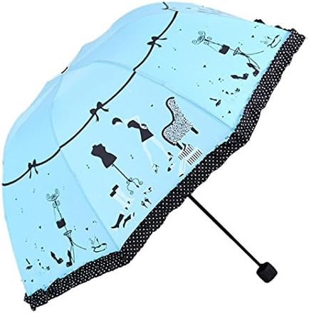 OUBAO Folding Lotus Leaves Princess Dome Parasol Sun/Rain Umbrella (Blue)