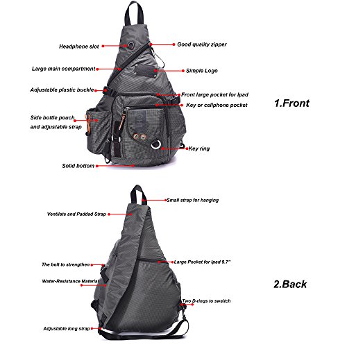 DDDH Large Sling Bags Crossbody Backpack 14.1Inch Chest Daypack Travel