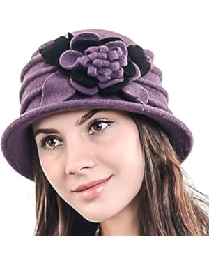 Women's Elegant Flower Wool Cloche Bucket Ridgy Bowler Hat 09-co20