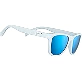 goodr Iced By Yetis Polarized Sunglasses, Medium Sized (OG), White Solid Frame with Blue Mirrored Reflective Lens, UV400 Protection, No Slip, No Bounce