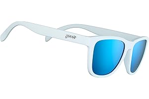 goodr Iced By Yetis Polarized Sunglasses, Medium Sized (OG), White Solid Frame with Blue Mirrored Reflective Lens, UV400 Protection, No Slip, No Bounce