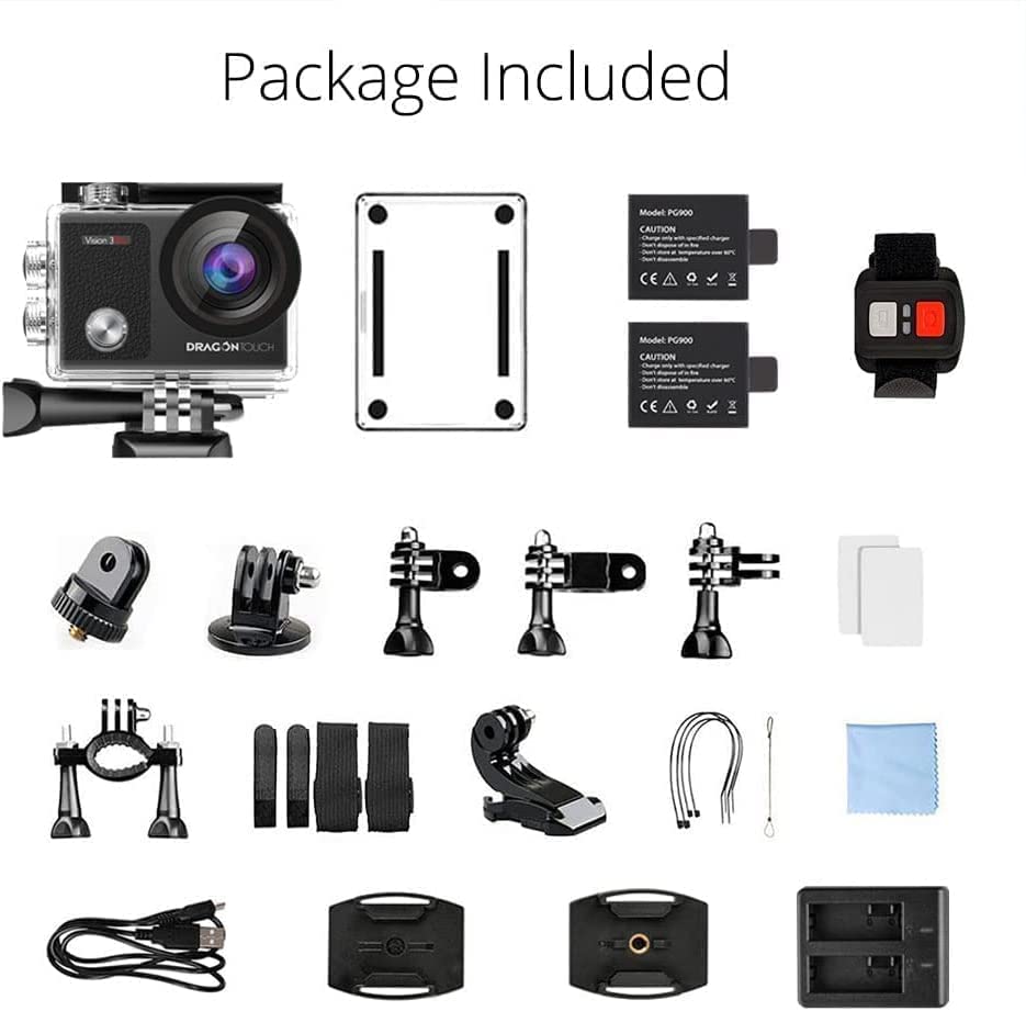 Dragon Touch 4K Underwater HD Action Camera, Vision 3 Pro Touch Screen