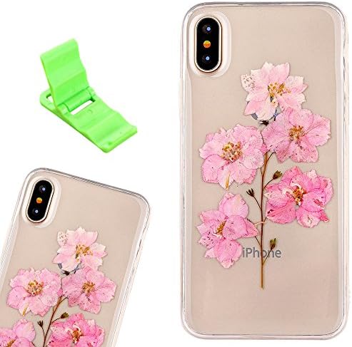 iPhone X Case, SXUUXB Beautiful Pressed Floral Soft Silicone Case Multi-color Flower Petal Transparent Jelly Design for Apple iPhone X 5.8" - Colorful Flower 13 + 1 x Free Bracket (Color Random)