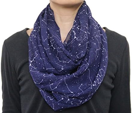 Seamaidmm Constellation Little Stars Print Chiffon Infinity Circle Scarf Indigo Blue