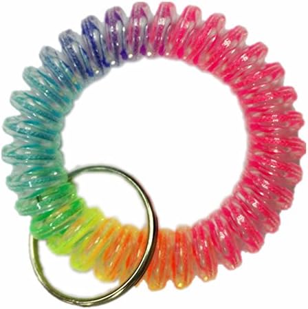 Pack of 10 New Fashion Soft Spring Spiral Wrist Coil Band Flexible Plastic Wristband Key Chain Key Ring Holder Tag (Color 2)