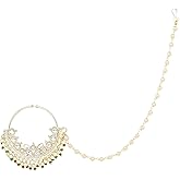 I Jewels Indian Wedding Bollywood Gold Plated Traditional Ethnic Bridal Nose Ring/Nath Without Piercing with Pearl Chain Encased with Pearl Stone for Women/s (NL62-70,71,72)