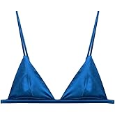 SilRiver Women's Silk Satin Triangle Bralette Soft Cup Wireless Bra Smooth and Comfortable Wire Free Bra Top