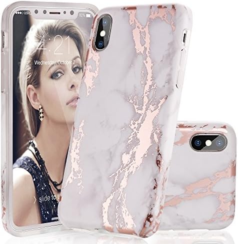 iPhone X Case , HICIECOO iPhone 10 Case Marble Protective Design Bumper Glossy TPU Soft Rubber Silicone Cover For Apple iPhone X (2017) (Metallic Rose Gold 5.8 Inch)