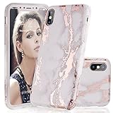 iPhone X Case , HICIECOO iPhone 10 Case Marble Protective Design Bumper Glossy TPU Soft Rubber Silicone Cover For Apple iPhone X (2017) (Metallic Rose Gold 5.8 Inch)
