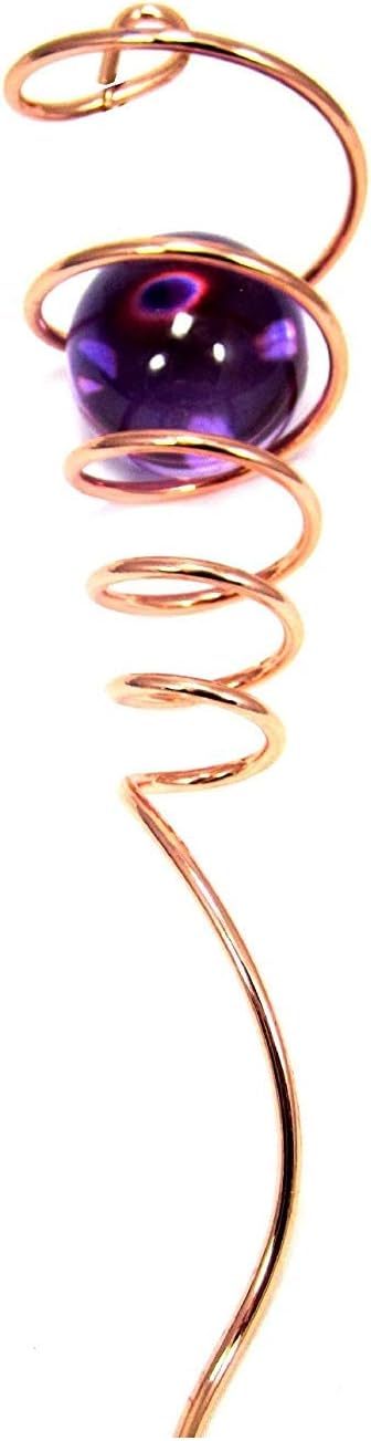 WorldaWhirl Wind Spinner Stabilizer Gazing Ball Spiral Tail Cyclone Yard Twister (Copper Wire, Purple Glass Orb)