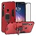 BestAlice for Xiaomi Redmi Note 6 Pro Case/Redmi Note 6 Case, Hybrid Heavy Duty Protection Shockproof Defender Kickstand Armor Case Cover Tempered Glass Screen Protector，Red