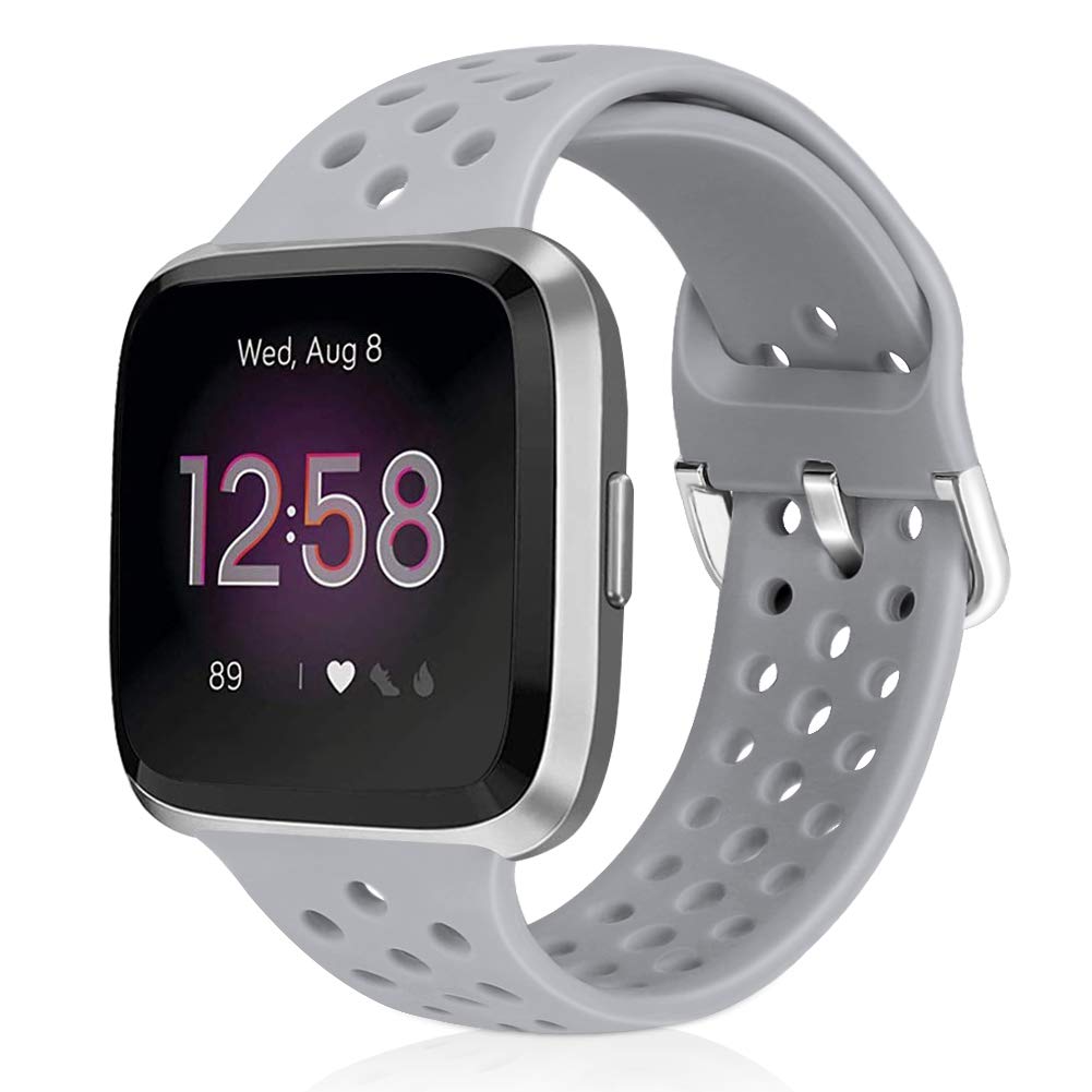 Runostrich Sport Strap Compatible with Fitbit Versa 2/Fitbit Versa/Versa Lite/SE, Soft Silicone Band Replacement Breathable Wristband Accessories for Smart Fitness Watch for Women Men (Grey) — image 1