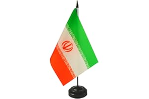 ZIGVERT Iranian Desk Flag 8'' x 5''- Iran Flag Set, Iran Table Flag, Iranian Office Flag, Desk Table Decoration, Black Plastic Stick and Base - Vivid Color and Fade Resistant