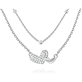 Heart Layered Necklaces for Women - Sterling Silver Double Love Heart Shaped Necklace Stylish Stackable Pendant Necklace Cubic Zirconia Adjustable Charm Necklace Fashion Jewelry Gifts for Her Wife