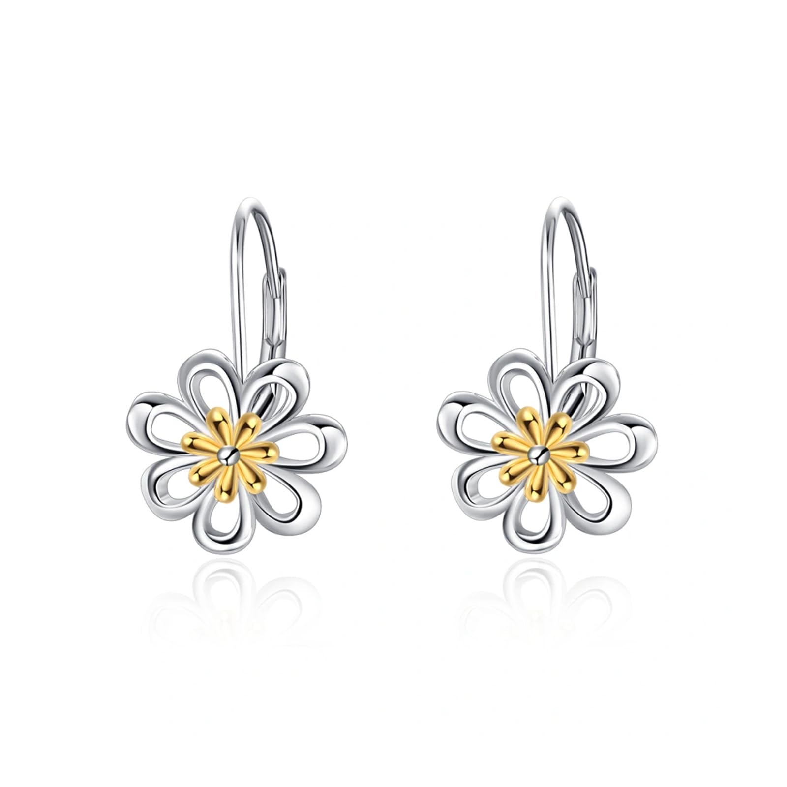 Daisy Earrings Sterling Silver Gold Plated Small Daisy Flower Leverback Dangle Earrings Jewellery Hoops Gifts for women Girlfriend (Daisy earrings)