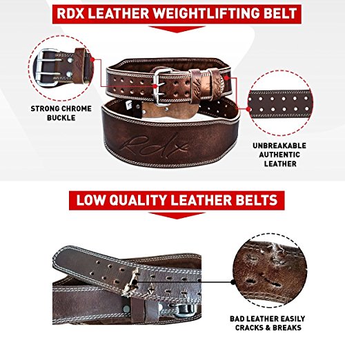 [- RDX Weight Lifting Belt Back Cow Hide Leather Gym 4" Training Support Fitness Exercise Body