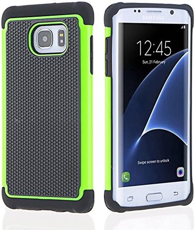 Galaxy S7 Edge Case, [Soft Silicone Series] Shock Absorbing Hybrid Rubber Plastic Impact Defender Rugged Slim Hard Case Cover Shell For Samsung Galaxy S7 Edge All Carriers (5.5 inch) (Green/Black)