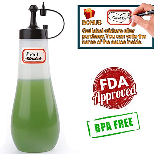 Plastic Squeeze Bottles for Sauces with Lids, Kitchen Squeeze Bottle for BBQ Sauce, Condiments, Salad Dressings and Ketchup, No BPA, FDA Approved (16 OZ, Pack of 3 (Brown))