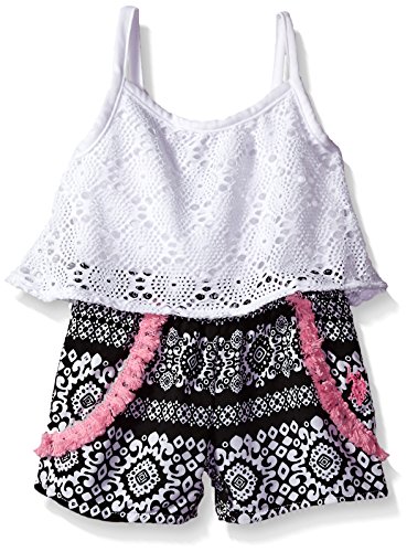 U.S. Polo Assn. Baby Girls' Flounce Top and Short Romper, Black/White, 24M