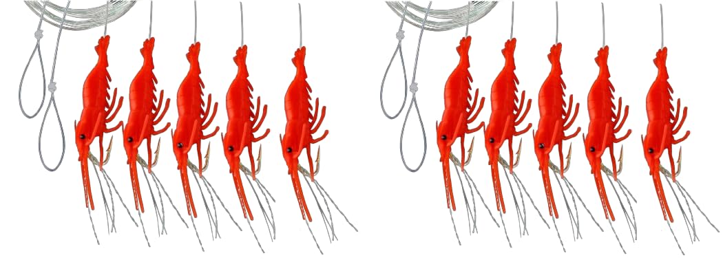 blntackle76 Behr Baby Shrimp Sea Leaders Set of 2 Herring Paternoster 5 Arms Luminous Norway Ready Assembled Length 140 cm Cord Thickness 0.40 mm Hook Size 2 (Pink)