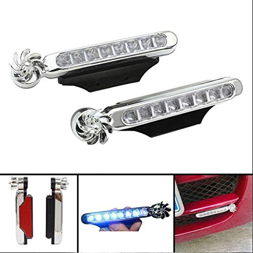 Hongxin Extremely Bright Wind Powered 8 LED Car DRL Daytime Running Light Fog Warning Auto Head Lamp, LED Bulbs for Car Dome White Pack of 2 (A)