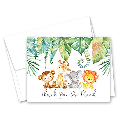 InvitationHouse Blue Elephant Jungle Animals Baby Shower Thank You Cards – Pack of 50 with Envelopes