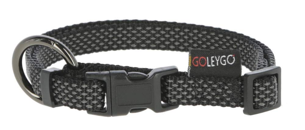 GOLEYGO dog leash Flat + collar, black, size M 1.4-2m, secure magnetic lock, incl. Adapter pin, dog leash for small and large dogs up to 60kg, maximum load 200kg