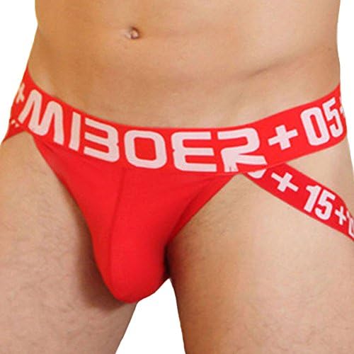 Mens Sexy Open Back Jockstrap Briefs Cotton Underwear Shorts Soft Bulge Pouch Underpants (Red, XXL)