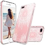 MASCHERI For iPhone 7 Plus Case, Scratch Resistant [White Henna Mandala Floral Lace Design] TPU Bumper Clear Back Panel Hybrid Case Cover for Apple iPhone 7 Plus - Clear