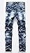 Aiyino Men's Stylish Camo Straight Fit Stitching Moto Biker Jeans,US 32,01 Blue