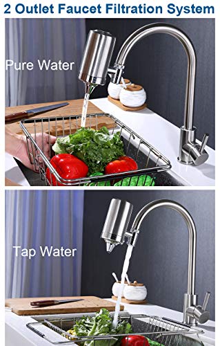 ESOW Faucet Mount Water Filter, SUS304 Stainless Steel Reduce Chlorine,Lead,BPA Free, Water Purifier with 7-Layer UF+ACF Filtration System, Fits Standard Faucets, Two Filter Cartridges Included