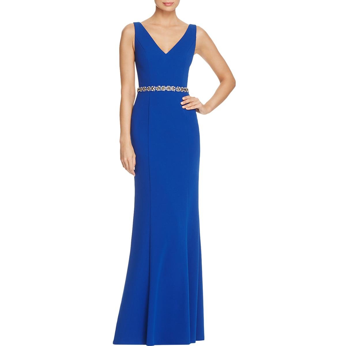 JS Collections Womens Beaded Waist Cut Out Back Evening Dress Blue 0