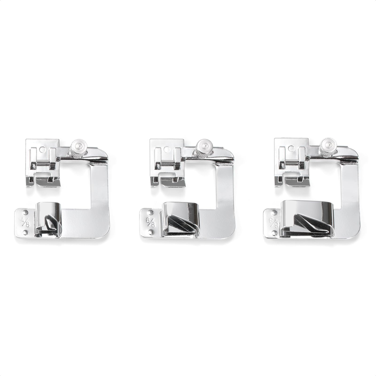 FIKLOTA Rolled Hem Presser Foot Set - 3 Piece Wide Hemmer Foot Kit Includes 1/2, 3/4, 1 Inch - for Low Shank Snap-On Singer, Brother, Janome, Juki, and More Sewing Machines