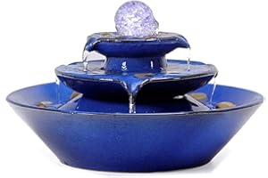 ANDADY Ceramic Tabletop Fountain with Ball for Indoor Table Desk Office Patio (Blue)