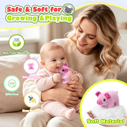 Baby Toys 6-12 Months, Plush Farm Animal Sound Toys Baby Gifts Sensory Toys for Babies Boy Girl Gift 6M+ 1 Year Old Girl Boy Newborn Gifts Toys for 1 Year Old Boys Girls Travel Newborn Toys