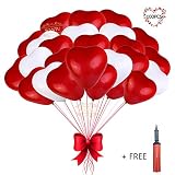 Heart Balloons - 100PCS 12 inches Red and White Latex Balloons for Wedding Decorations, Bride Shower, Birthday Party, Valentines day Balloons, Mother's Day, Christmas Party Decoration with an Air Pump