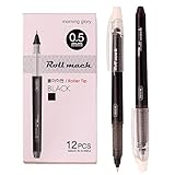 Morning Glory Roll Mach Roller Ball Pen - 0.5 mm-Roller Tip (Pack of 12 Pens) Black Ink + Epoxy Sticker