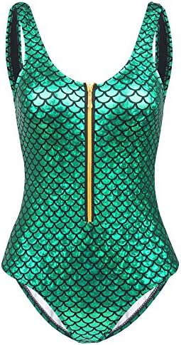 Uhnice Women's Mermaid Swimsuit One Piece Swimwear with Zipper Padded Monokini