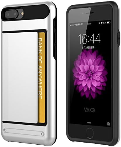 iPhone 7 plus / 8 Plus Wallet Case, VAKO iPhone 8/7 plus Credit Card Case, iPhone 8/7 plus Case with Card Holder, Impact Resistant Wallet Cover for iPhone 8/7 plus 5.5 inch (Silver)