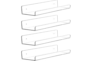 CY craft Clear Acrylic Floating Shelves Display Ledge, 5 MM Thick Wall Mounted Storage Shelf for Kitchen/Bathroom/Office,Invisible Kids Bookshelf and Spice Rack,15 Inch,Set of 4