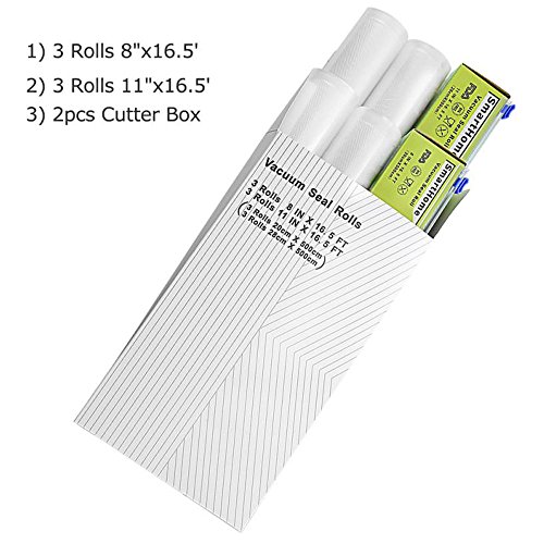 KitchenBoss Vacuum Sealer Rolls with Cutter Box 6 Pack 3 Rolls 8" x16.5' and 3 Rolls 11" x16.5' Food Storage Bags Rolls Commercial Grade Bag for Food Saver and Sous Vide - Thumbnail 4