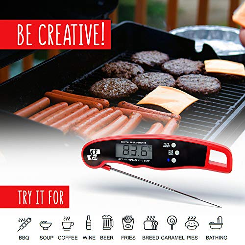 GA Digital Meat Thermometer - Ultra Fast IP67 Waterproof Food Thermometer - Outdoor Cooking Thermometer for Grill BBQ - Folding Metal Kitchen Grilling Thermometer