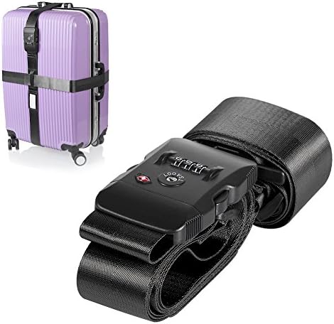 TSA Lock Cross Luggage Strap - Adjustable Duty Travel Belt Use for Suitcase-Lamshine (Black)