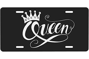FeHuew Crown Queen Word Letters License Plate Front Car Decorative Novelty Auto Plate Car Tag Vanity Gift Metal Aluminum Plate for Women/Man 12x6 inch Wall Decor
